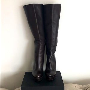 Gucci Brown Leather Platform Knee High Boots